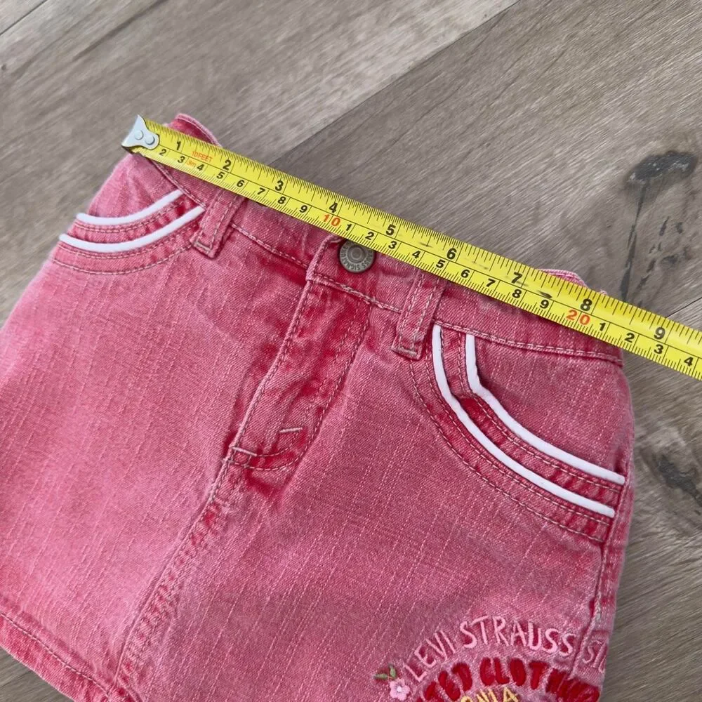 Levi's Toddler Girl 3T Pink Denim Skirt Embroidered Flower Built in Shorts Y2K
